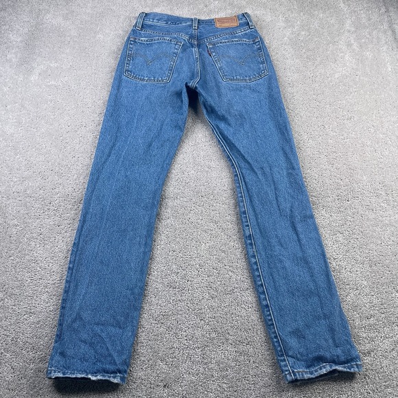Levis 501 Jeans Womens 24x30 Blue Distressed Denim Button Fly High‎ Rise Pants - Picture 11 of 16